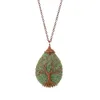 Pendentif Colliers FYJS Unique Cuivre Plaqué Fil Wrap Arbre De Vie Goutte D'eau Pierre De Lave Teint De Nombreux Collier De Couleur