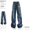 Y2K Print Denim Pants Women's Dasual Jaded High Street Dżinsy Kobiety Autumn London Loss Low Rise Prosty Spodery 220114