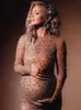 Tossy Glitter Female Cover up Maxi Dress Mesh See-Through Split Fashion Long Sleeve Slim Sexy Beach Cover up Dress For Women 240312