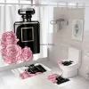 Álbum 4 peças perfume garrafa flor estampada de chuveiro decoração banheiro banheiro à prova d'água tampa do banheiro de tapete de tapete