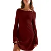 Casual Kleider Langarm Rückenfreie Bluse Für Frauen Sexy Mode Rundhals Niedrige Taille Mini Solide Kleid Vestidos Para Mujer