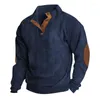 Men's Hoodies Corduroy Casual Sweatshirt Patchwork Hoodless Pullover Stand Up Collar Pit Cloth Comfortable Top