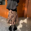 スカート女性ハイウエストAラインタイダイカジュアルスタイルサイドスリットレトロミッドカーフファッションシックストリートウェアオールマッチエレガントな女性