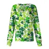 Women's T Shirts Women Long Sleeve Pattern Pocket Working Stand-Up St. Patrick'S Day Print Collar Single-Breasted Protective Overalls