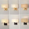 Wall Lamp Minimalist Black Or Bronze Sconces With Rectangle White Yellow Fabric Shade For Bedroom Hallway USB Lights Switch