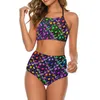 Women's Swimwear Patchwork Print Bikini Swimsuit Sexy Colorful High Waist Set Female Two Piece Feminine Bikinis Rave Beach Wear