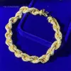 Design Men Vvs Moissanite Iced Out 14K Gold Plated Chain New Rolo Link Bracelet