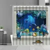 Tende Animali Squalo Pesci tropicali Scenario oceanico Set di tende da doccia Schermo da bagno impermeabile con mondo sottomarino