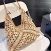 Nieuwe Designer Grote Boog Diamanten Hanger Stro Tote Fahion Zomer Strandtas MM Handtassen Dames Schoudertas Luxe Geweven Tas Klassieke Vrouwelijke Vakantietas 240324