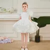 Sukienki dla dziewcząt sukienka kwiatowa biała tiul 3D Applique spódnica ślub słodki Dziecko Pierwszy prezent urodzinowy Eucharist na przyjęcie urodzinowe