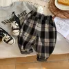 Fashion Boys Girls Plaid byxor barn dubbelficka elastisk midja casual byxor höstbarn all-matchande byxor z3924