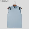 Men's Tank Tops Patchwork Turtleneck Sleeveless Knitted Streetwear Male Vests 2024 Summer Fashion Casual Men Clothing INCERUN