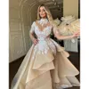 ASO Oct Ebi Arabiska plus -storlek Champagne Mermaid Wedding Dress for Bride Lace Pearls Crystals Brudklänningar klänningar ZJ ES