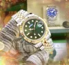 Хип-хоп Iced Out Женщины Любители Смотреть Полный браслет из нержавеющей стали Часы-календарь Водонепроницаемые сапфировое стекло Кварцевый механизм на батарейке Металл Хорошее качество Наручные часы подарки