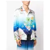 24ss Casablanca New Designer Silk Casual Shirt Print Hawaii Beach Loose Men and Women Couple Versatile Twill Silk Long Sleeve Shirt Tops Casablanc