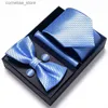 Gravatas de pescoço gravatas de moda marca de casamento presente gravata bolso quadrados cufflink conjunto gravata caixa cinza homens caber festa de negócios y240325