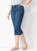 Calças de brim da mulher do verão preto branco denim calças senhoras calças cortadas magro na altura do joelho feminino elástico cintura alta jeans oversize 240315