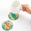 Stitch CHENISTORY 6 / 8PCS Mandala Diamond Painting Coaster avec rack Diy Diamond Mosaic Brink tasse de coussin