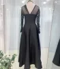 Robe de soirée mi-longue noire pour femmes, nouveau produit automne/hiver 2024, haute qualité, manches transparentes, panneau