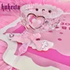 Kukeita Handmade Kawaii Angel Wing Bow Choker Y2K Harajuku Love Rhinestone Ruffles Chain Spruringe Necklace Lolita Accessories 240315