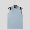 Men's Tank Tops Patchwork Turtleneck Sleeveless Knitted Streetwear Male Vests 2024 Summer Fashion Casual Men Clothing INCERUN