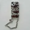 Custodie per cellulari Custodia morbida per cellulare in argento placcato argento vintage con catena ambrata per iPhone 15 Pro Max 14 13 12 11 Cover posteriore antiurto leopardo H240326