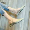 Thick Heeled Sandals for Women in Summer No Heel Lazy Shoes for Women Wearing on The Outside Mid Heeled Bun Half Single Sneakers Popular Spring Style Slippers A025