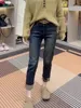 Y2k Womens Jeans 2023 Rechte Pijpen Vrouwelijke Denim Broek Grote Maat Hoge Taille Afslanken Stretch Negen Minuten Pijp 240315