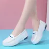 Sapatos casuais femininos almofada de ar de couro sola macia boca rasa respirável anti deslizamento grosso trabalho pequeno branco