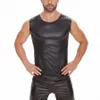 Tallas grandes para hombre Camiseta sin mangas de cuero brillante Camisetas de cuero mate suave Sleevel Masculino Alto Elástico O-cuello Sha Chaleco Sexi H8To #