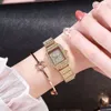 Luxury de haute qualité Regarder Women Square Watch Light Luxury Small Popular High Elegant Diamond Embedding Fashion Fashion Fashion Non Drop Edition pour les étudiants BMSV