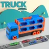 Folding Truck Ejektion Toy Car Container Transporter Trailer Double Track Racing for Kid Children Gift Model Alloy 240313