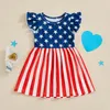 Mädchenkleider Sommer Independence Day Kinder Mädchen Kleid fliegende Ärmeln Stripe Print A-Line Festival Kleidung