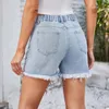 Kvinnors jeans pojke jean för kvinnor mode fast färg tvättade denim shorts fransade byxor klocka botten y2k