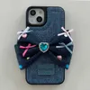 Étuis de téléphone portable coréen mignon Y2K doux cool épicé fille denim arc étui en silicone pour iPhone 14 13 12 Pro Max 11 belle couverture souple antichoc Capa H240326