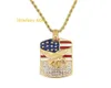 Bandeira de hip hop dos Estados Unidos colares com pingente de diamante para homens águia estrelas e listras colar de luxo aço inoxidável EUA fl8917260