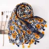 Sarongs Soft linen cotton scarf shawl for womens luxury Foulard womens long spotted leopard print tassel scarf 240325