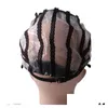 Hair Bun Maker 1Pcs Large Black Wig Making Cap Top Stretch Weaving Back Adjustable Strap For Wigs Drop Delivery Products Accessories T Dhk21