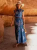 Bawełniany lniany na ramię wyściełany top spódniczka dla kobiet bohe karnawałowy krótki rękawe sukienka z zestawem elegancka wakacyjna streetwear 240321