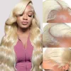 Body Wave 13x4 HD Transparante Kanten Voorkant Pruiken Pregeplukt Guleless 613 Blonde Pruik Menselijk haar 24 inch 180% Dichtheid