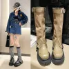 Boots Femmes Knee High Boots Pu Leather Denim Platform Shoes Augment Zip Winter Snow femelle noire Khaki 2 Portez des baskets chaussures