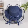 Wide Brim Hats Bucket Hats Womens Foldable Summer Big Brim Cork Girl Straw Hat with Bow Protection Sun Shaded Beach Hat J240325