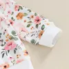 Giyim Setleri Bebek Kız Paskalya Kıyafet Çiçek Baskı Sweatshirt Top Drawstring Pantolon Kafa Bandı Seti 2 PCS Bebek Yürümeye Başlayan Giysiler