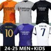 24 25 Bellingham Vini Jr Jerseys de futebol MBAPPE TCHOUAMENI 2023 2024 Camisa de futebol Real Madrids Camavinga Rodrygo Modric Camisetas Men Kit Kit Uniforms fãs