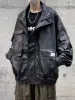 Gmiixder Giacca in pelle PU da uomo Oversize Casual American Retro Cappotto unisex Punk Streetwear Cool Bomber Jacket 72C7 #