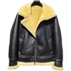 new Winter 2024 Men Genuine Sheepskin Shearling Leather Coat Pilot Jacket B3 100% Wool Liner Real Racco Hooded Black XXXXXXXL e6Qj#