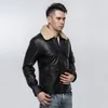 Heren Luxe 100% Schapenvacht Echte Jas Pilot Slim Fit Bontkraag Aviator Jas Motorfiets Mannelijke Uitloper Lederen Jassen 43OC #