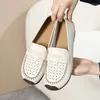 Casual Shoes Drfargo äkta läderkvinnor Slip-on Loafers Square Toe Cutout ihåliga andningsbara lägenheter mjuk ensam retro stil stor storlek 43