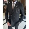 Luxury Black Stripe Pattern Double Breasted Lapel 2 Piece Jacket Pants Formal Business Mens Suits Party Full Set 240311