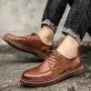 Shoes Men Genuine Leather Shoes Cargo Work Boots Business Casual Dress Shoes New Men Handmade Loafers Shoes Brogue Casual Shoes